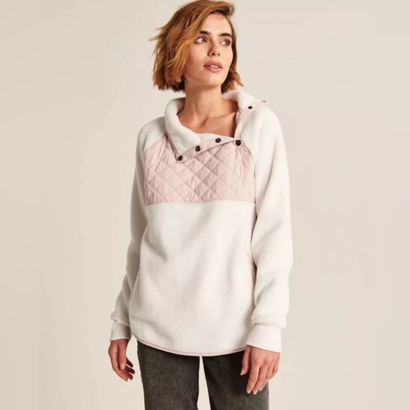 Abercrombie & Fitch Tops - Abercrombie & Fitch *Taupe Asymmetrical Faux Quilted Leather Fleece Pullover XS